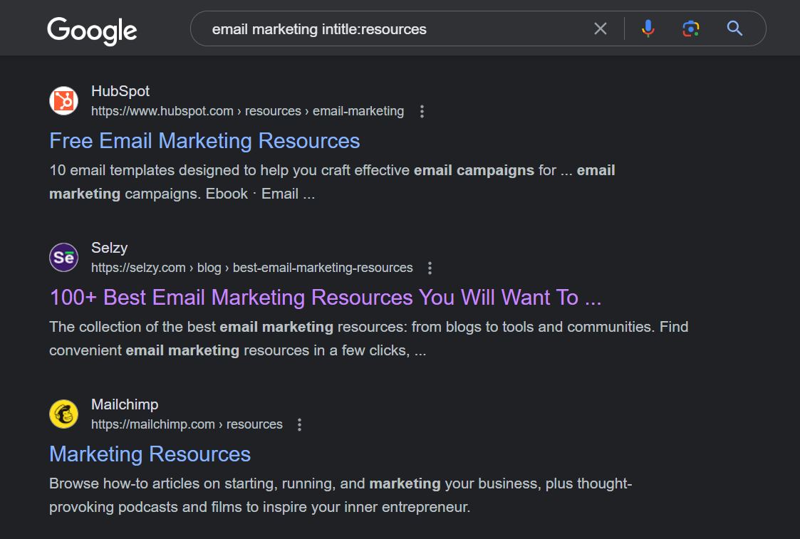 pagina di risorse per l'email marketing query